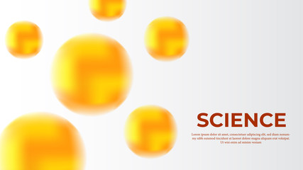 3d sphere yellow ball atomic molecule for science banner. Vector illustration