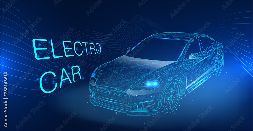Poster electric car illustration. abstract vector image. smart car in polygonal style in the form of a star