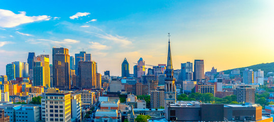 Montreal, Quebec, Canada: city skyline from a downtown hotel. Beautiful cityscape of a Canadian city - obrazy, fototapety, plakaty