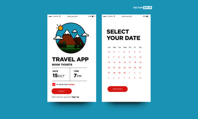 Travel App with Hills Mountains With Trees Clouds and Sun UX and UI For Phone Screen