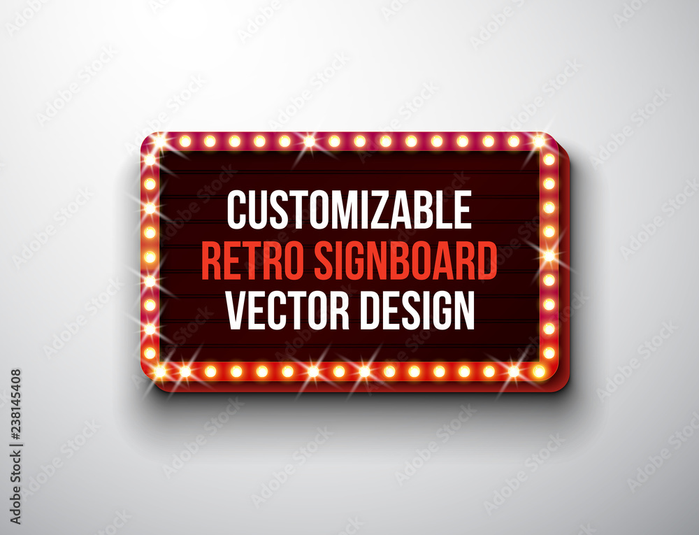 Aufkleber vector retro signboard or lightbox illustration with customizable design on clean background. light 