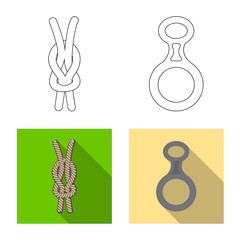 Vector illustration of mountaineering and peak sign. Collection of mountaineering and camp stock vector illustration.