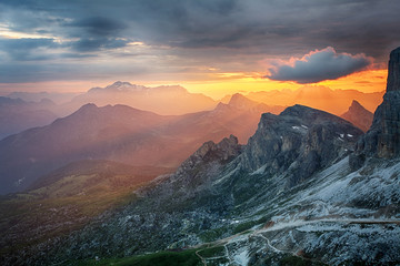 Dramatic beautiful sunset in mountain