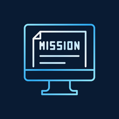 PC with mission document vector creative icon or sign in outline style on dark background 
