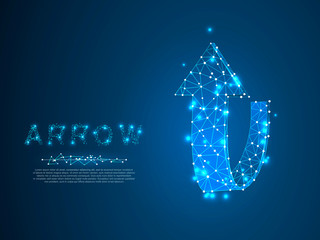 Arrow pointing up. Polygonal space low poly illustration. Growth, success, direction symbol. Connection wireframe mesh structure. Vector on dark blue background