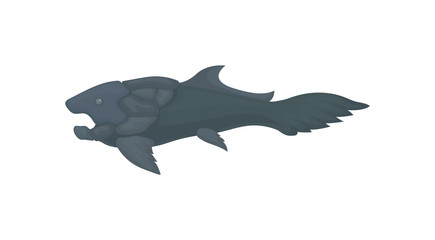 Flat vector icon of prehistoric fish. Large marine creature. Sea animal from ice age
