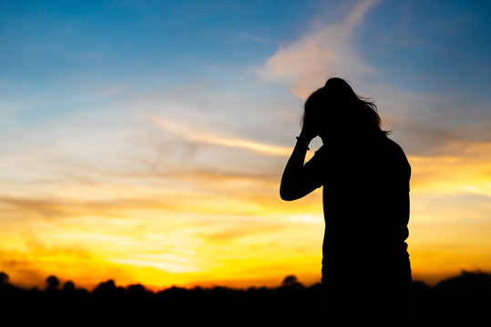 Premium Photo  Sad woman silhouette worried at sunset