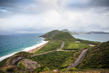 View to the eastern part of Saint Kitts island and to Nevis island from Timothy Hill