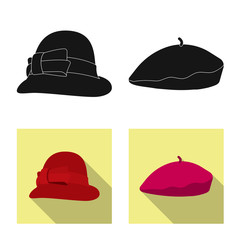 Isolated object of headgear and cap symbol. Set of headgear and accessory stock symbol for web.