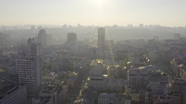 Panoramic cityscape with high-rise buildings in Kyiv in Ukraine
