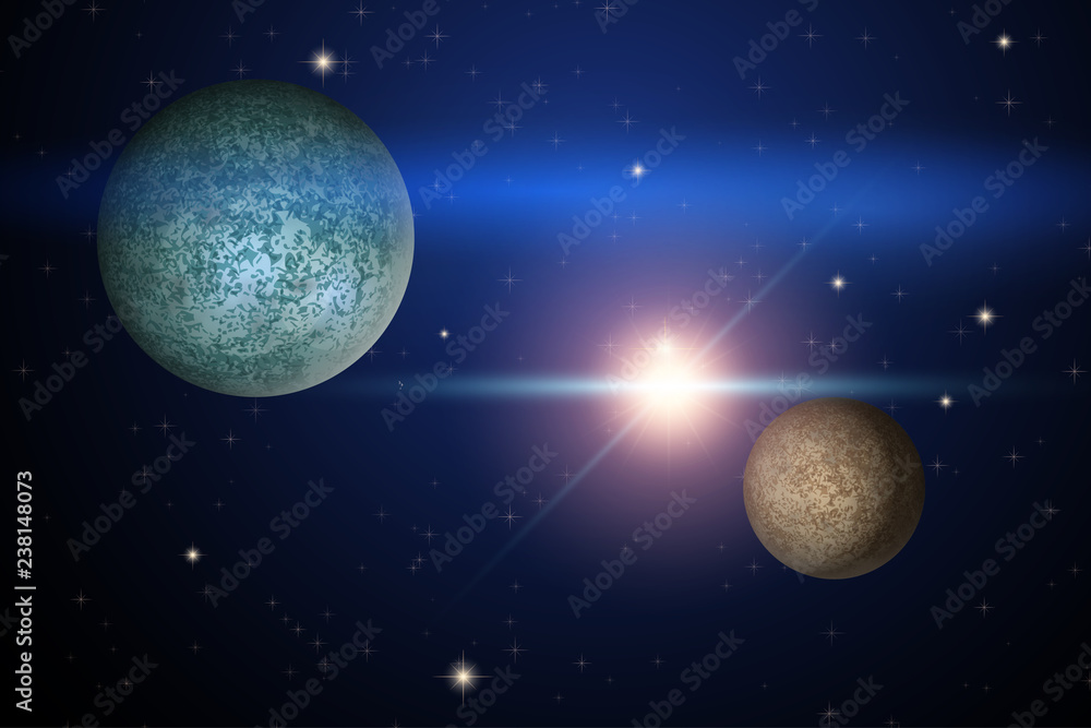 Wall mural background of space with two unknown planets