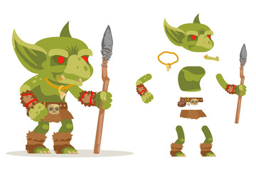 Dungeon monster goblin evil minion fantasy medieval action RPG game character layered animation ready character vector illustration - obrazy, fototapety, plakaty