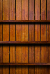 Empty Wood shelf,bookshelves on brown wood