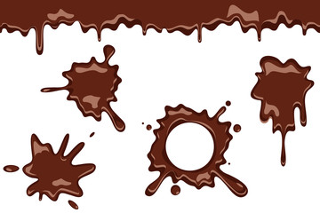 Spill chocolate splash flowing dripping splatter seamless liquid cartoon design vector illustration