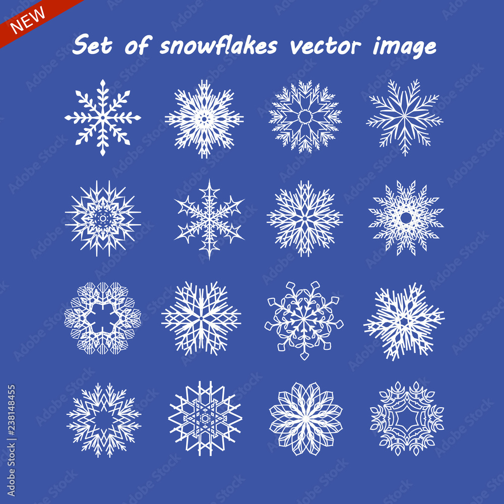 Poster set of snowflake vector image. white isolated icon