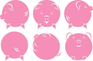 Pink pig vector illustration set