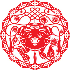 Chinese year of Lucky pig illustration in paper cut style