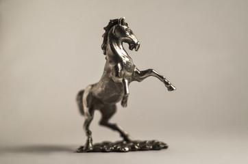 jewelry, Silver statuette of galloping horses. miniature metal sculpture Stallion reared up. chess...