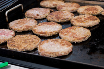 Grilled meat / pork burgers, grill, smoke and light aroma - Cooking grill burgers process