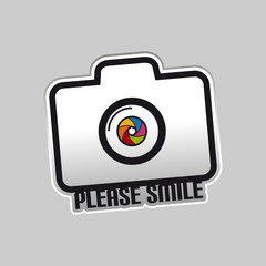 Camera Sticker Button Please Smile - Vector Illustration - Isolated On Gray Background
