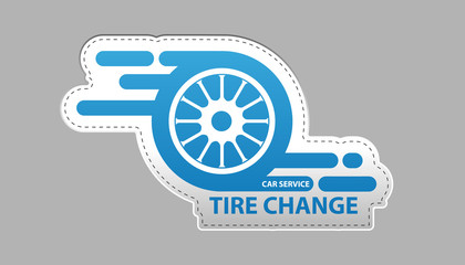 Tire Change Car Service Icon Sticker - Vector Illustration - Isolated On Gray Background