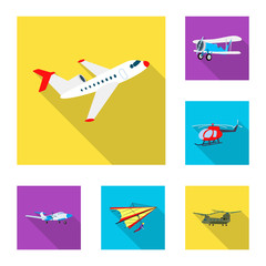 Vector illustration of plane and transport icon. Set of plane and sky stock symbol for web.