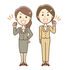 スーツ　女性２人　ガッツポーズ