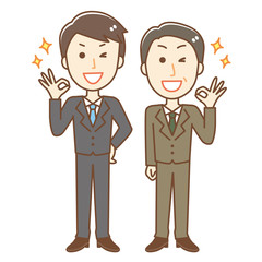 スーツ　男性2人　OKサイン
