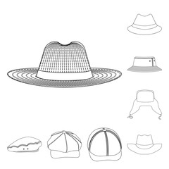 Isolated object of headgear and cap sign. Set of headgear and accessory stock symbol for web.