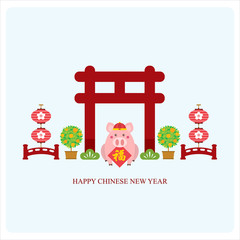 Chinese new year card. Celebrate year of pig.