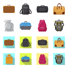 Vector design of suitcase and baggage symbol. Set of suitcase and journey stock vector illustration.