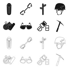 Isolated object of mountaineering and peak icon. Collection of mountaineering and camp vector icon for stock.