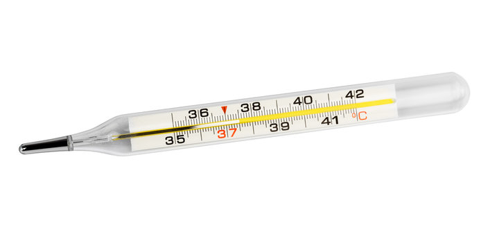Mercury thermometer on a white background, isolated