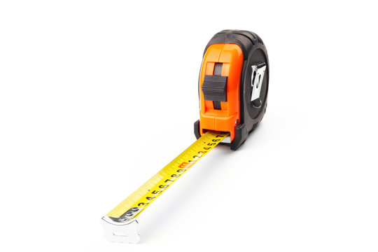 Construction measuring tape on a white background