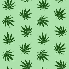 green leaves cannabis marijuana drug herb on a light green background pattern seamless vector - 238152055