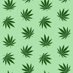 green leaves cannabis marijuana drug herb on a light green background pattern seamless vector