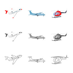 Fototapeta na wymiar Vector design of plane and transport sign. Collection of plane and sky vector icon for stock.