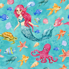 Fairy mermaids .seamless pattern for fabric in nursery © mitrushova