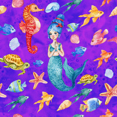 Fairy mermaids .seamless pattern for fabric in nursery © mitrushova