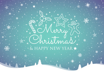 Fototapeta na wymiar Christmas typography - greeting card with shiny snowflakes. Vector.