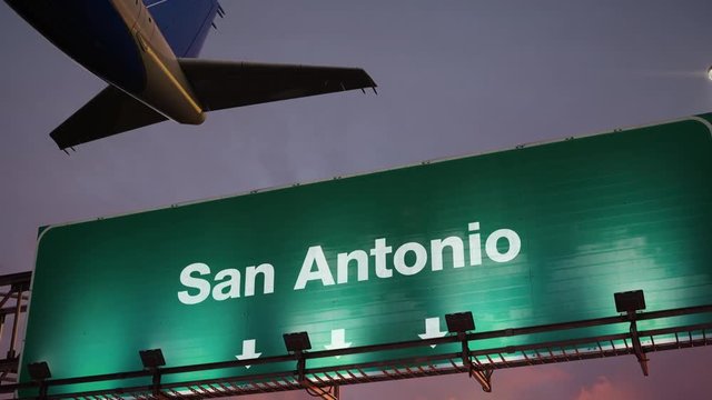 Airplane Take off San Antonio during a wonderful sunrise