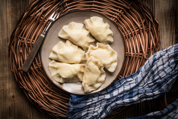 Homemade dumplings with cheese.