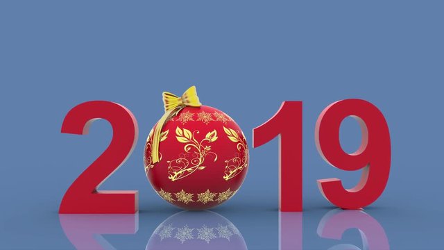 Animazione illustrazione 3D. Capodanno 2019. Nella decorazione Natalizia il numero nove sostituisce l'otto..