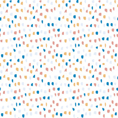 Abstract seamless pattern with freehand  shapes made in vector. Marker marks, strokes and scribbles in pastel colors on white background.