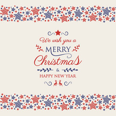 Design of Christmas greeting card with vinatge ornaments. Vector.