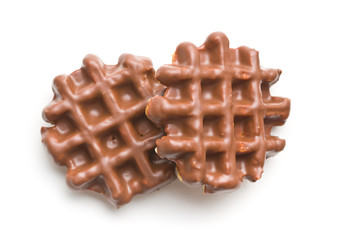 Waffles with chocolate topping.