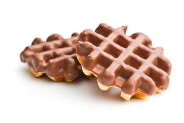 Waffles with chocolate topping.