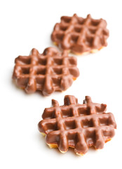 Waffles with chocolate topping.