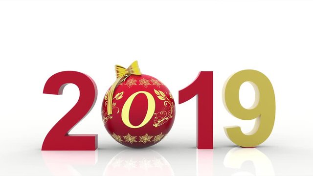Animazione illustrazione 3D. Capodanno 2019. Nella decorazione Natalizia il numero nove sostituisce l'otto..
