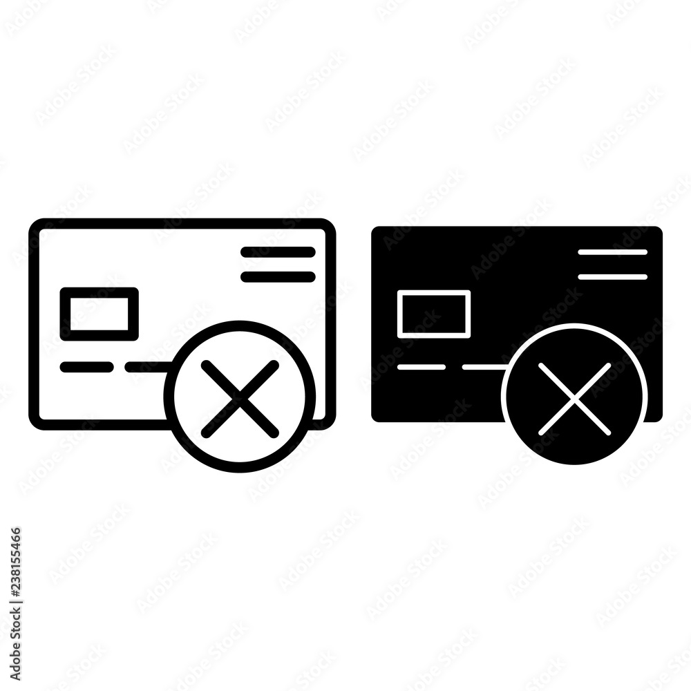 Poster cancel credit card line and glyph icon. plastic card with cross vector illustration isolated on whit